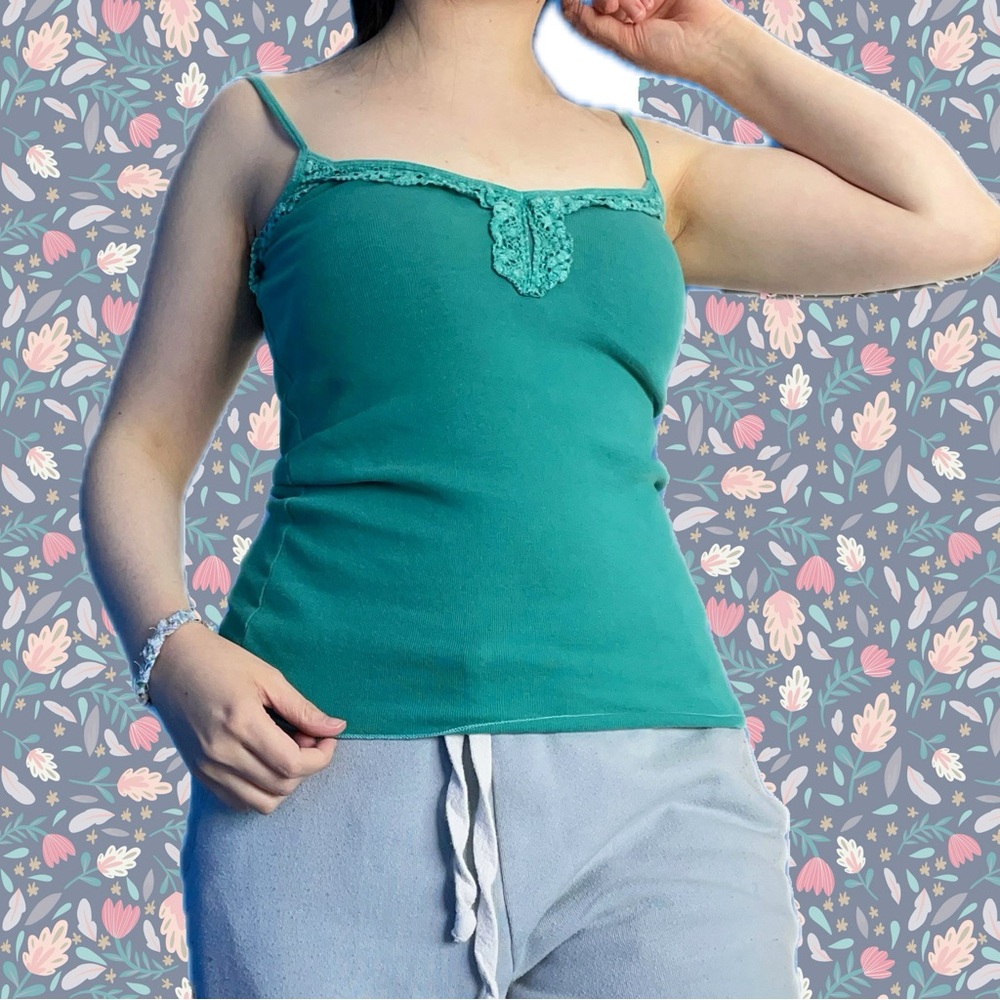Old Navy Perfect Fit Teal Crochet Trim Cami